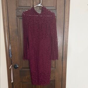 Bardot Deep Red Lace Long Sleeve Dress